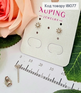 Серьги родованные, гвоздики, 0,5см, Цветочек с серединкой камешком, Xuping 181077 фото