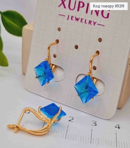 Серьги с Голубым Ромбовидным камнем, 1,8см, английская застежка, Xuping 18K 119219 фото 2