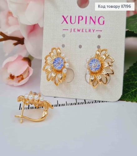 Серьги "Цветочек" с  камнем и бусинками, размер 1,9*1,5см, английская застежка Xuping 18K 117196 фото 2