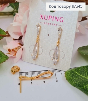 Сережки гвіздки з двома Камінцями Краплинками, довж. 2,8см, Xuping 18K 117345 фото