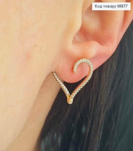 Серьги "СЕРДЦЕ" украшены Блестящими камешками, 1,8см, английская застежка, Xuping 18К 118877 фото 2