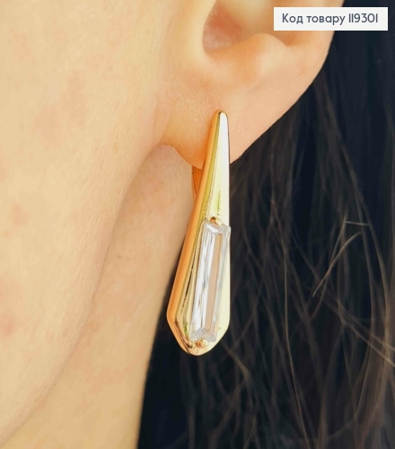 Серьги "Капелька" с Блестящим камнем, 3,2см, английская застежка, XUPING 18K 119301 фото 2
