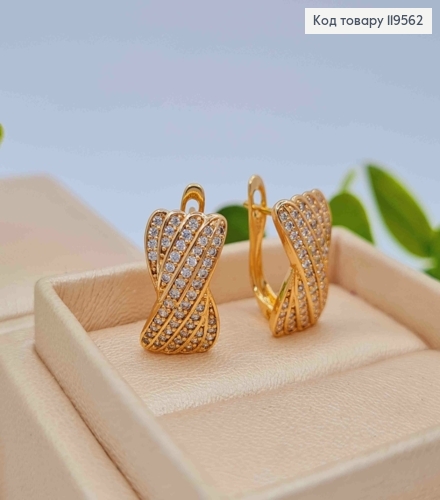 Серьги "Грейс" украшены Блестящими камешками, длина 1,6см, английская застежка, Xuping 18K 119562 фото 3