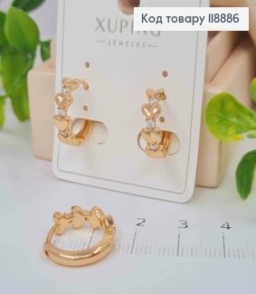Серьги кольца украшены Сердцем и Блестящими камешками, диаметр 1,6см, Xuping 18K 118886 фото