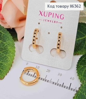 Серьги кольца, 1,5см, с черно-белыми камешками Xuping 18K 116362 фото