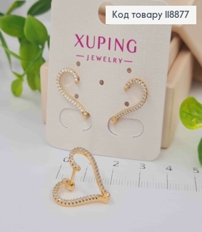 Сережки "СЕРЦЕ" прикрашені Блискучими камінцями, 1,8см, англійська застібка, Xuping 18К 118877 фото