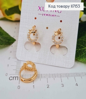 Сережки кільця (1см) з коронованим колечком (0,6см) в камінцях XUPING 18K 117153 фото