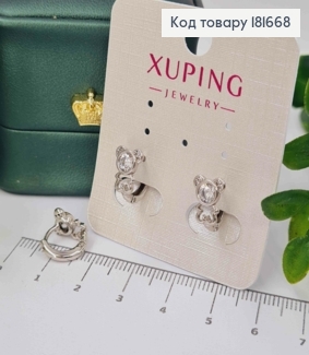 Серьги родственные кольца (1,1см) "Медвежонок" (0,9см) с ярким камнем, Xuping 181668 фото