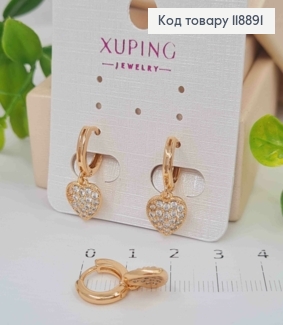 Сережки кільця з підвіскою Серця в Камінцях (1см), діаметр 1см, XUPING 18K 118891 фото