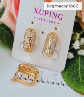 Серьги "Версаче" с овальной пластинкой в камешках, 1,6см, англ. зам. Xuping 18К 116618 фото