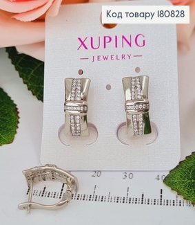 Сережки родированые "Деловые" с камнями (англ.застежка), 1,5*0,8см, Xuping 180828 фото