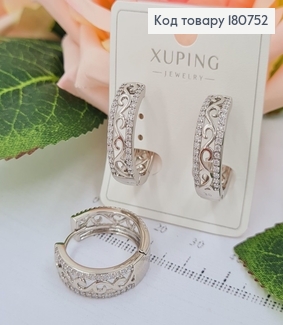 Сережки родированые кольца Вензеля с камнями, 2*0,6см, Xuping 180752 фото
