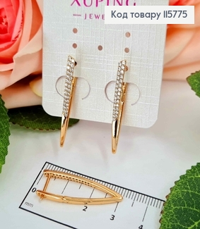 Серьги стрелы, с двумя строчками камней, 3см, англ. зам. Xuping 18К 115775 фото