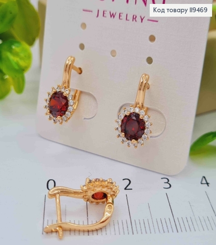 Серьги "Джейн" с Красным камнем, 1,6см, английская застежка, Xuping 18К. 119469 фото 2