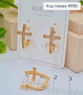 Серьги "Крестики" с Блестящими камешками, дл.1,6см, английская застежка, Xuping 18K 119561 фото