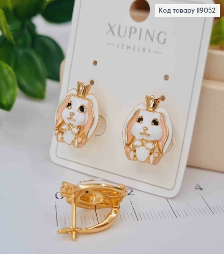 Сережки "Зайченята" з Білою емаллю, 1,6см. англ. заст., Xuping 18К 119052 фото 2