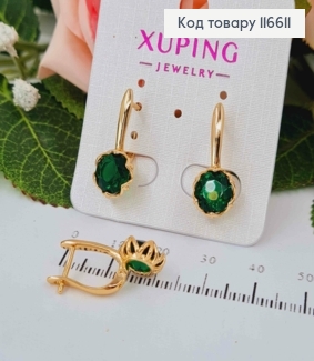Серьги "Лотос" с насыщенным Зеленым камешком, 2см, англ. зам. Xuping 18К 116611 фото