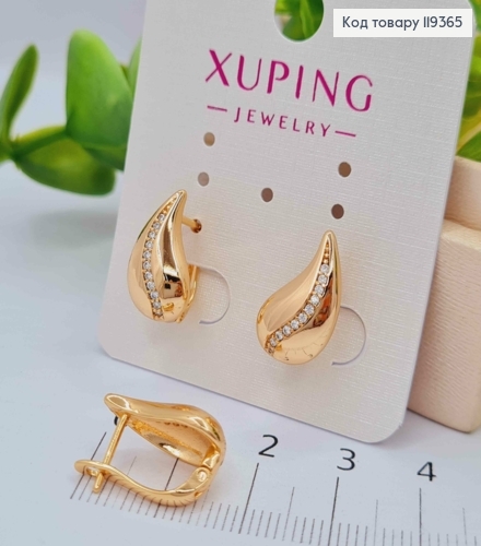 Серьги "Капельки" украшены Блестящими камешками, 1,6см, английская застежка, Xuping 18K 119365 фото 2