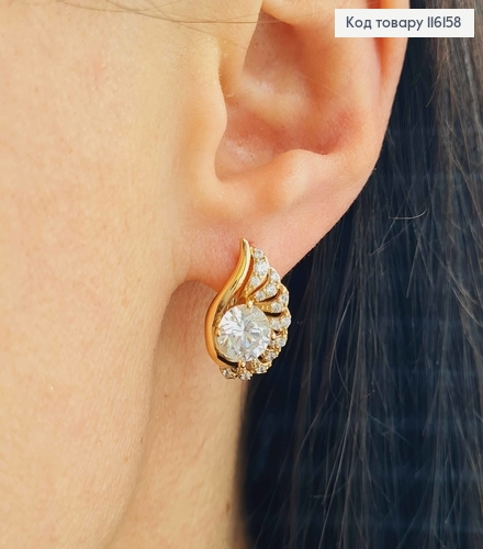 Сережки "Крила Голубки" з великим камінцем, 1,7см, англ. заст. Xuping 18K 116158 фото 2