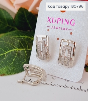 Сережки родированые "Императорские" с камнями (англ.застежка), 1,7*1,2см, Xuping 180796 фото
