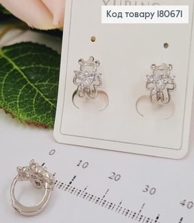 Сережки родованікольца Мишка с сердцем камнем, 1*1см, Xuping 180671 фото