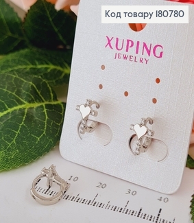 Сережки родированые кольца Кресты с камнями и сердцем, 1*0,7см, Xuping 180780 фото