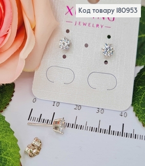 Серьги родованные, гвоздики с камнем белого цвета 0.6см Xuping 180953 фото