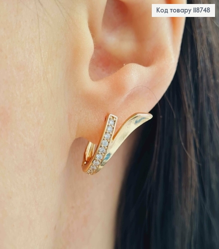 Сережки "VICTORIA" з Блискучими камінцями, 1,9см, англійська застібка, Xuping 18K 118748 фото 2