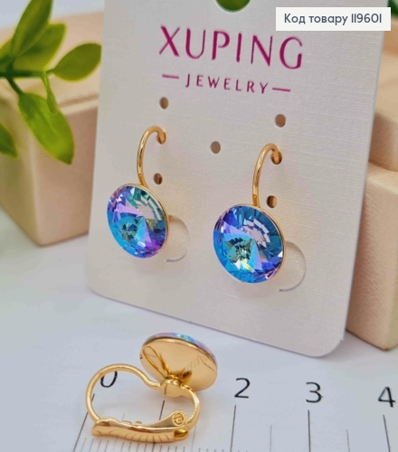 Серьги с Фиолетово-Синим камнем Сваровски (1,1см), длина 1,5см, застежка левербек, Xuping 18К 119601 фото 2