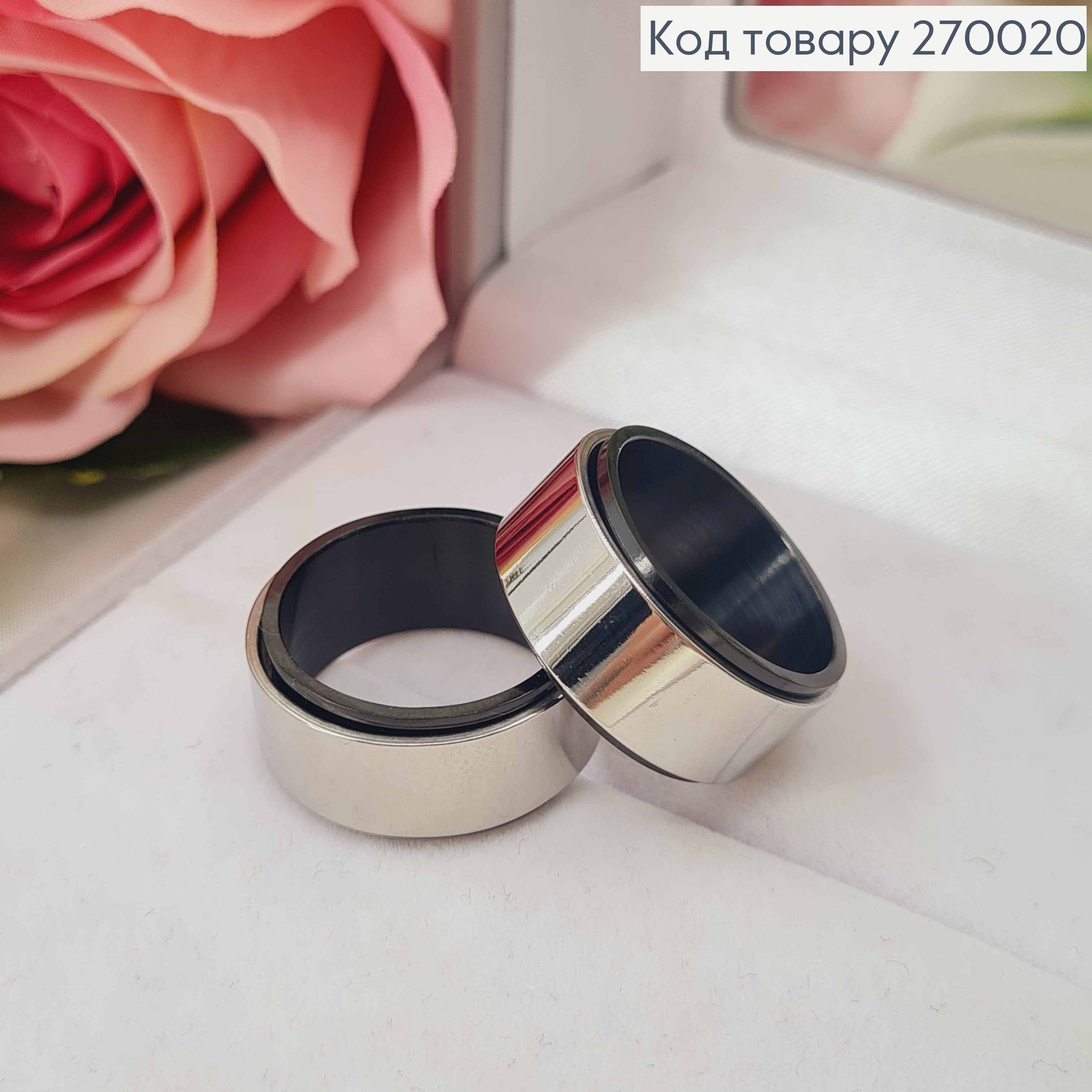 Перстень срібного кольору, "Класичний" з Чорною емаллю по краям, Stainless Steel 270020 фото 1