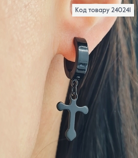 СЕРЬГА кольцо 1,2см Крестик черного цвета 1,5*1,1см, Stainless Steel 240241 фото