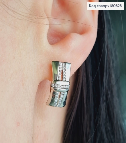 Сережки родированые "Деловые" с камнями (англ.застежка), 1,5*0,8см, Xuping 180828 фото 2
