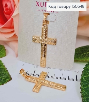 Хрестик з розп'яттям, з різьбою, 3*1,8см, Xuping 18K 130548 фото