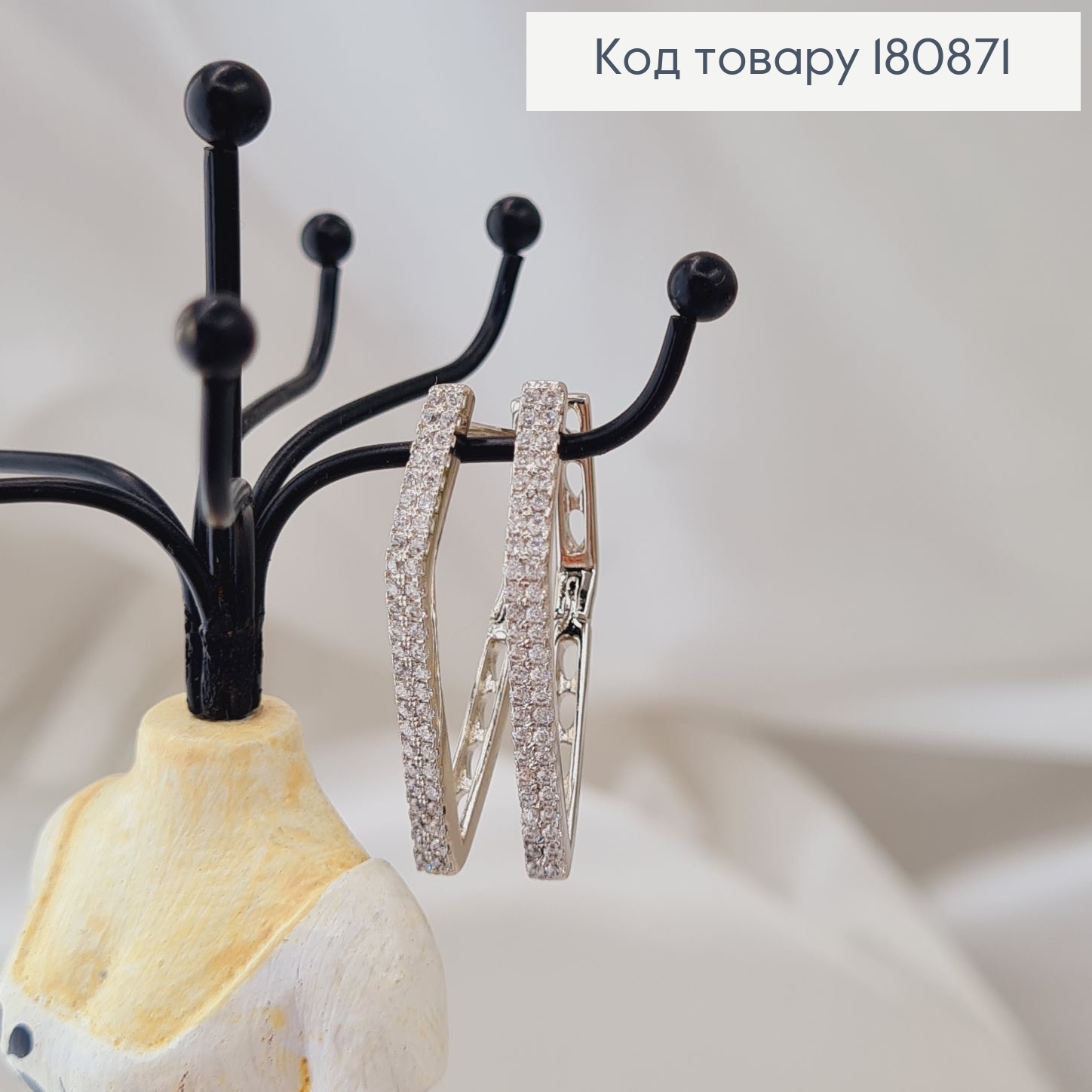 Сережки родированые Ромбовидные Стрелы с камнями, 3*0,3см, Xuping 180871 фото 2