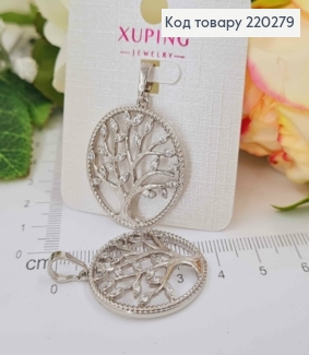 Кулон родованный, "Могучее Дерево" в круглой оправе, с камнями, 2,5см, Xuping 220279 фото