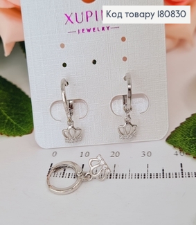 Сережки родированые кольца Корона с камнями, 1,5*0,5см, Xuping 180830 фото