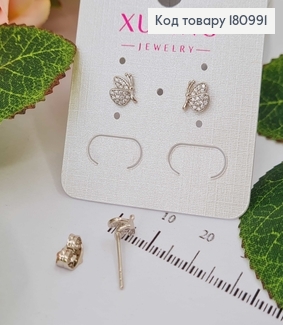 Серьги родованные гвоздики, Бабочка в камешках, 0,6см Xuping 180991 фото