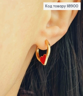 Серьги кольца Сердце с Красной эмалью, 1,5см, Xuping 18K 118900 фото
