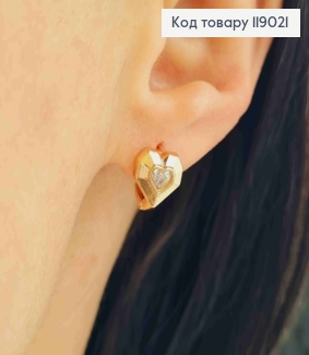 Серьги-кольца (0,9см) "Сердце в сердце" с камнем ( 0,9*0,8см) ,Xuping 18K 119021 фото