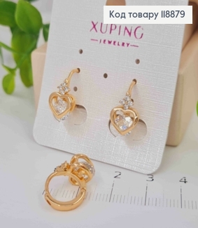 Серьги кольца "Королевское Сердце" с Блестящим камнем (1,1см), диаметр 1,2см, Xuping 18K 118879 фото