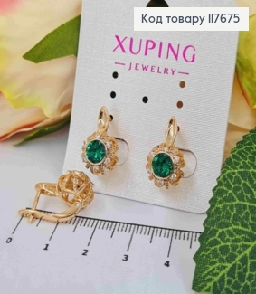 Серьги "Цветок" с Зеленым камнем Сваровски, 1,7см, англ. застежка, Xuping 18К 117675 фото