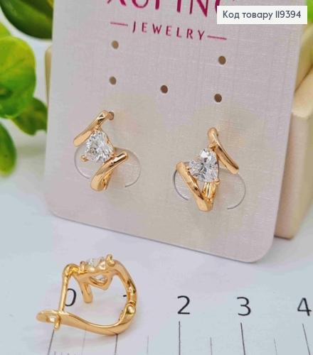 Серьги с камнем в виде "Сердца", 1,2см, английская застежка, Xuping 18К 119394 фото 2