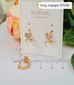 Серьги кольца 1см, с сердечком из камней, Xuping 18K 117049 фото