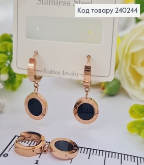 Серёжки кольца 1.2 см Римские часы с чёрной эмалью, цвет золотые, Stainless Steel 240244 фото