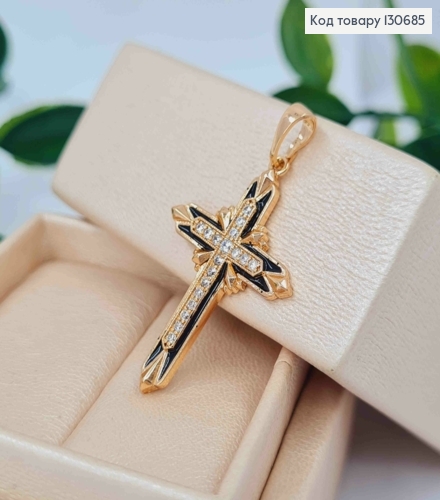 Крестик с Черной эмалью и Блестящими камешками внутри, 3*2см, Xuping 18K 130685 фото 2