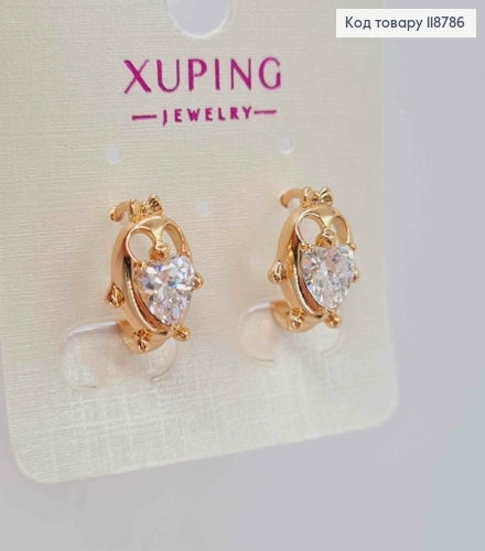 Сережки кільця (1,4см), "Сова" з Блискучим камінцем (1,3см), XUPING 18K 118786 фото 2