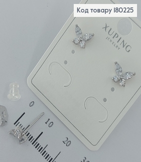 Серьги гвоздики бабочка в камнях родированые медзолото Xuping 180225 фото