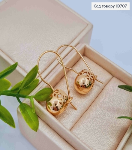 Серьги с ажурным "Шариком" (1см), длина 2,8см, французская застежка, Xuping 18К 119707 фото 2
