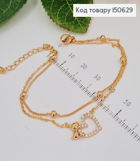 Браслет с шариками и Сердцем, длина 17+3см, Xuping 18K 150629 фото