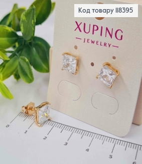 Серьги гвоздики с Блестящим Квадратным камнем, 0,8*0,8мм, Xuping 18К 118395 фото